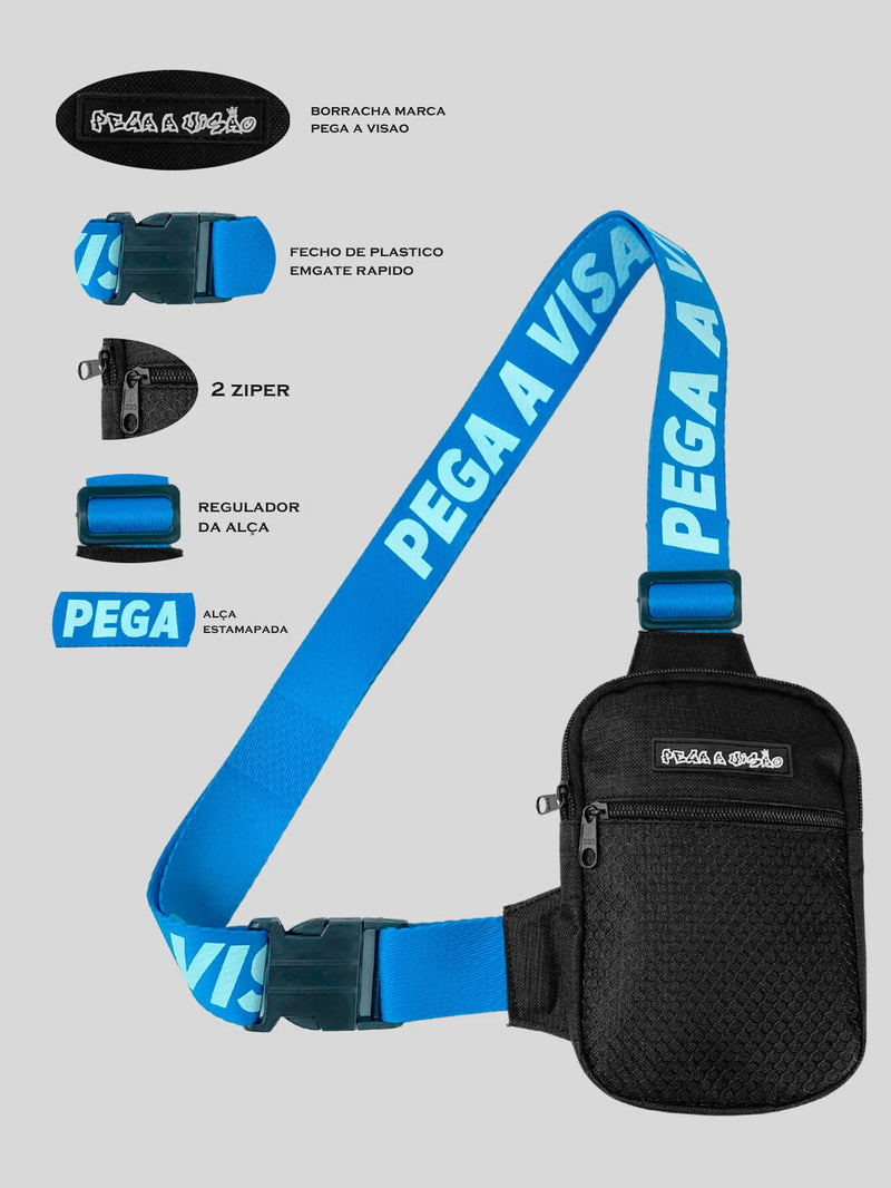 KIT Shoulder Bag Pega A Visão Preto Azul + Bucket Pega A Visão Branco
