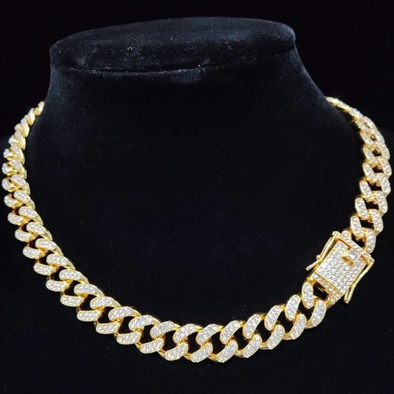 COLAR CORRENTE CUBANA MIAMI HIP HOP - Dourado e Prata