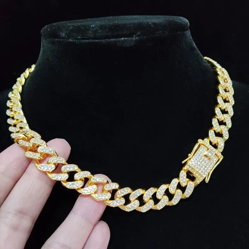 COLAR CORRENTE CUBANA MIAMI HIP HOP - Dourado e Prata