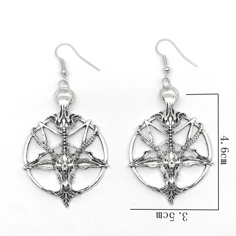 PAR DE BRINCOS BLACK GÓTICO PENTAGRAMA GOD SKULL