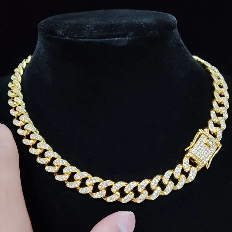 COLAR CORRENTE CUBANA MIAMI HIP HOP - Dourado e Prata